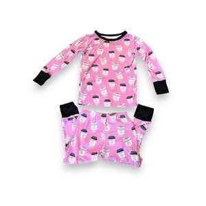 Birdie Bean Maize 2 Piece Pajamas Long Sleeve Bamboo Pink Coffee Girls 3 - Read